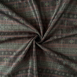 Dusty Black and Maroon Tribal African Stripes Digital Printed Tussar Silk Fabric