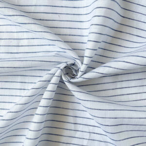 Pure White & Blue Thick Stripes Premium 60 Lea Pure Linen Fabric